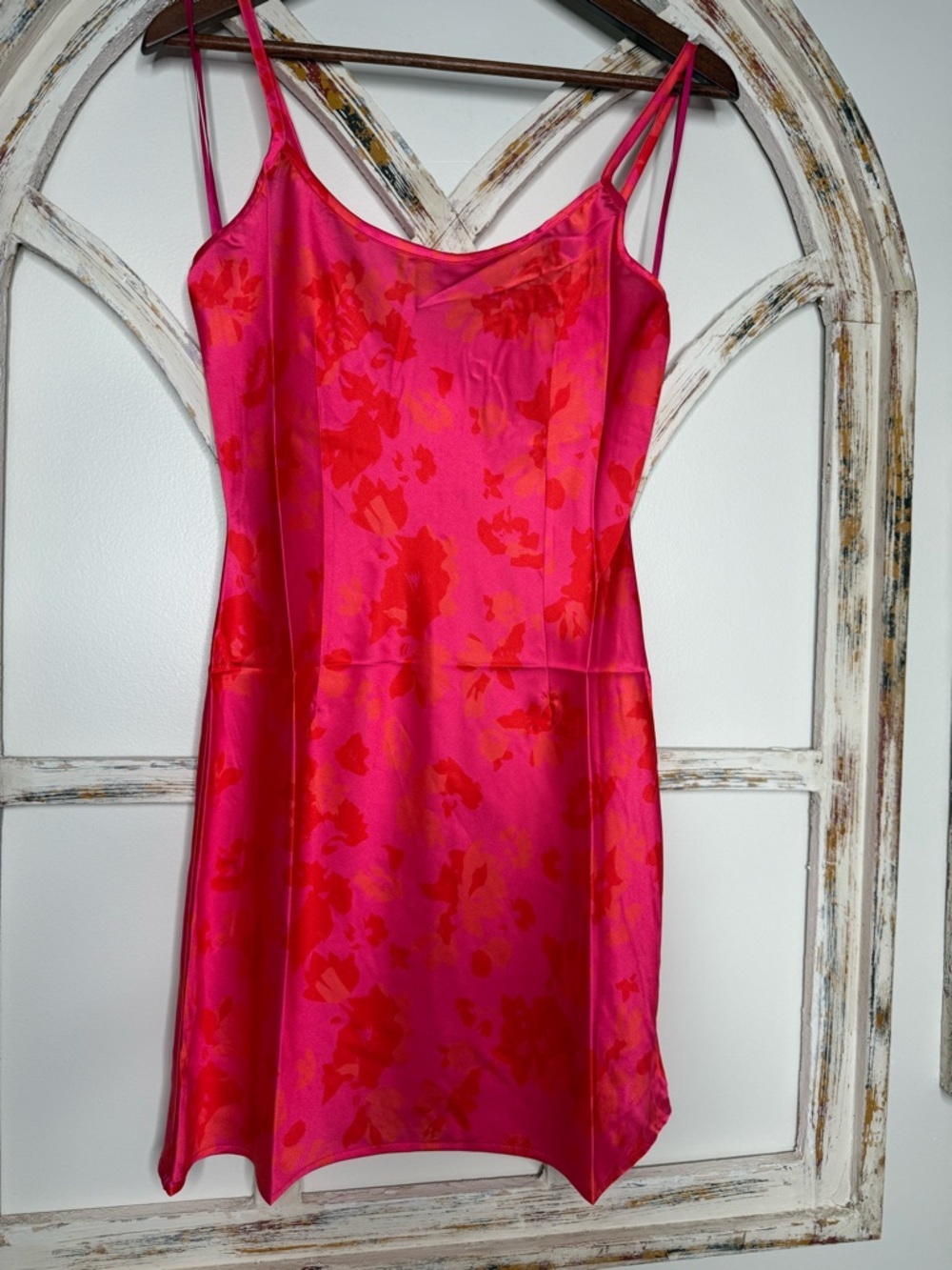 Needii Vibrant Pink & Red Floral Slip Dress- Sz Medium- NWT